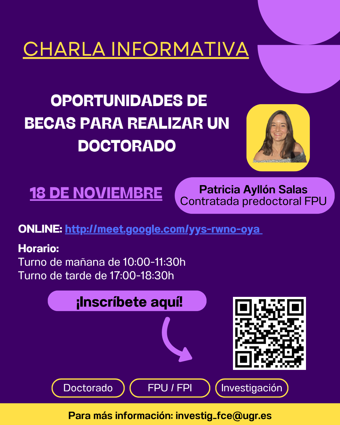 Cartel charla FPU Infografía con la información sobre la charla