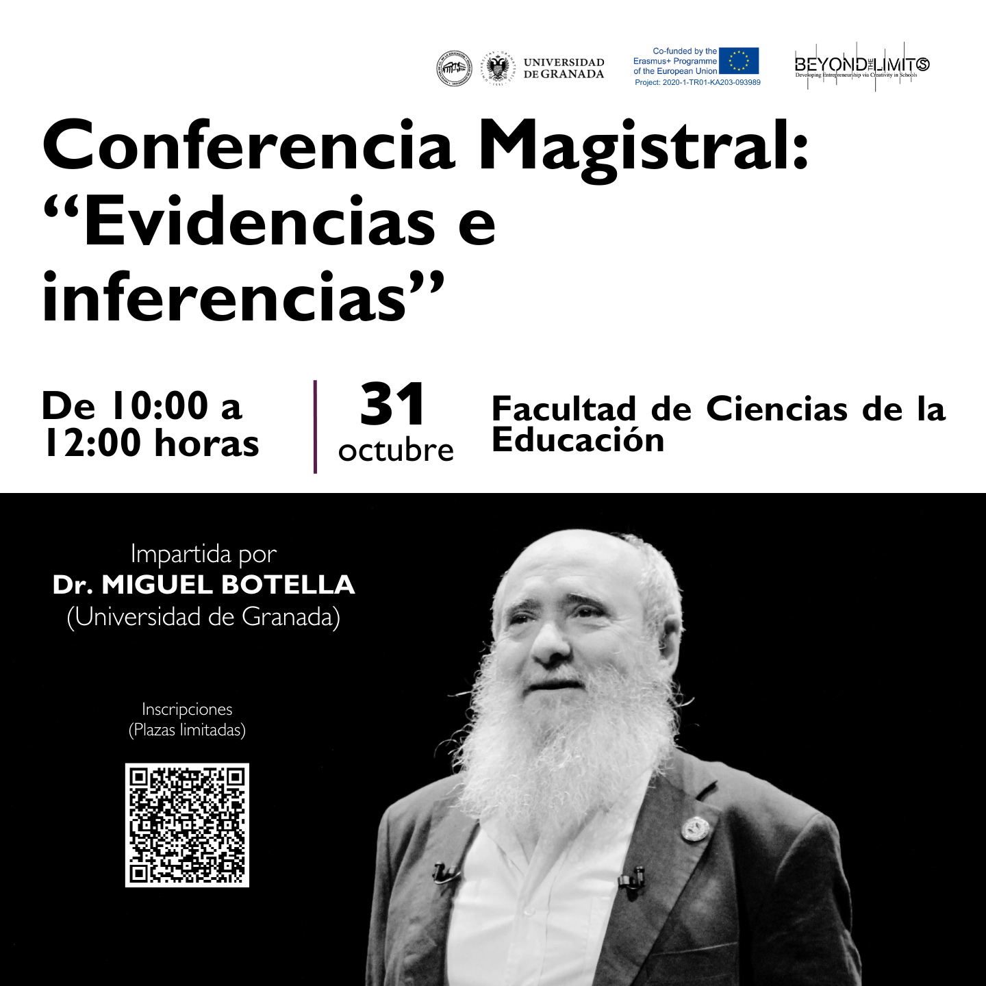 Cartel de la conferencia con imagen del Dr. Miguel Botella