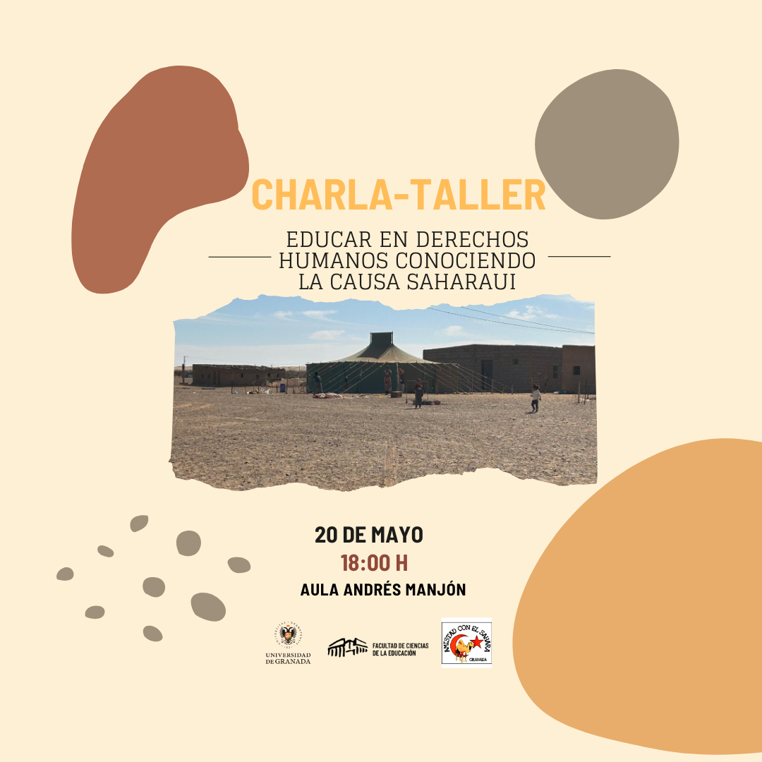 Infografía con imagen del Sahara y nombre, fecha, hora y lugar de la actividad