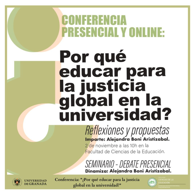 Cartel Por qué educar para la justicia global en la Universidad Cartel texto interrogación