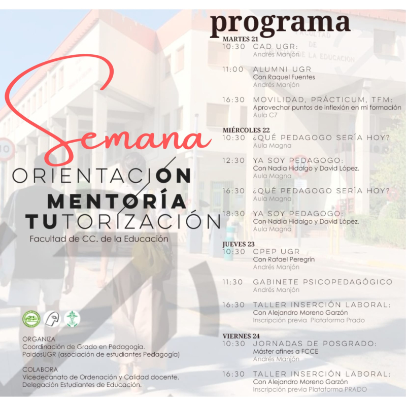 Cartel Semana Orientación, Mentoría y Tutorización Cartel portada flecha entrada facultad