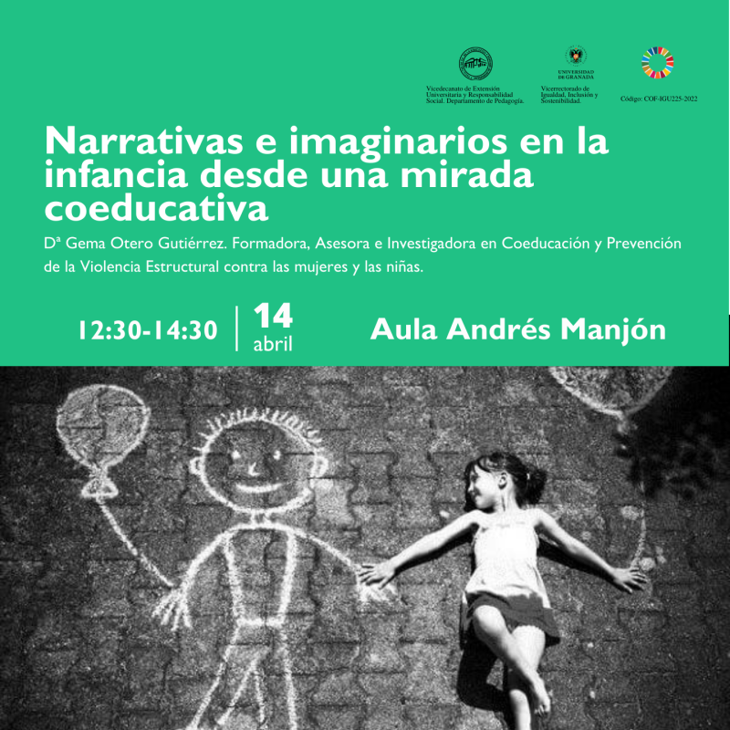 Conferencia "Narrativas e imaginarios en la infancia desde una mirada coeducativa niño dibujo globo niña suelo