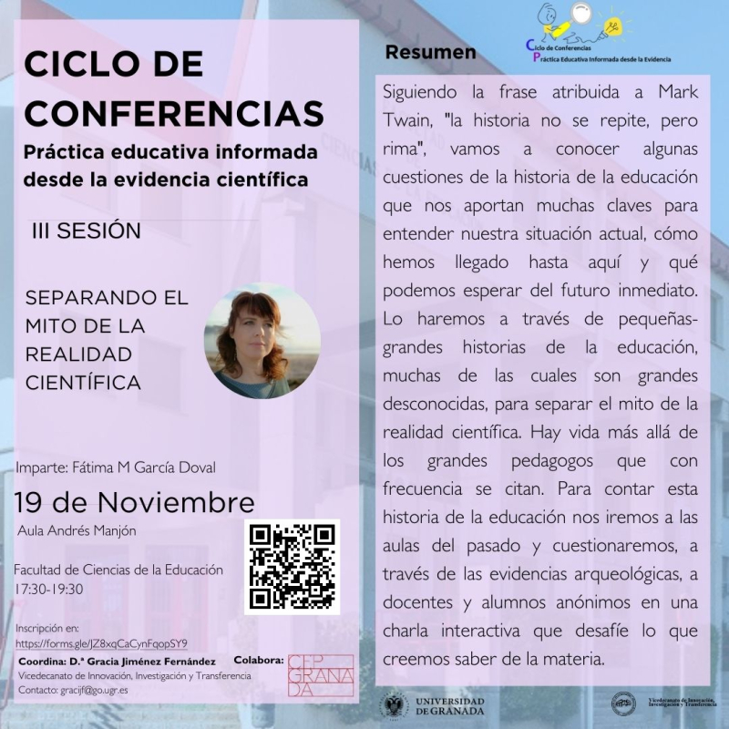 "SEPARANDO EL MITO DE LA REALIDAD CIENTÍFICA" Cartel conferencia