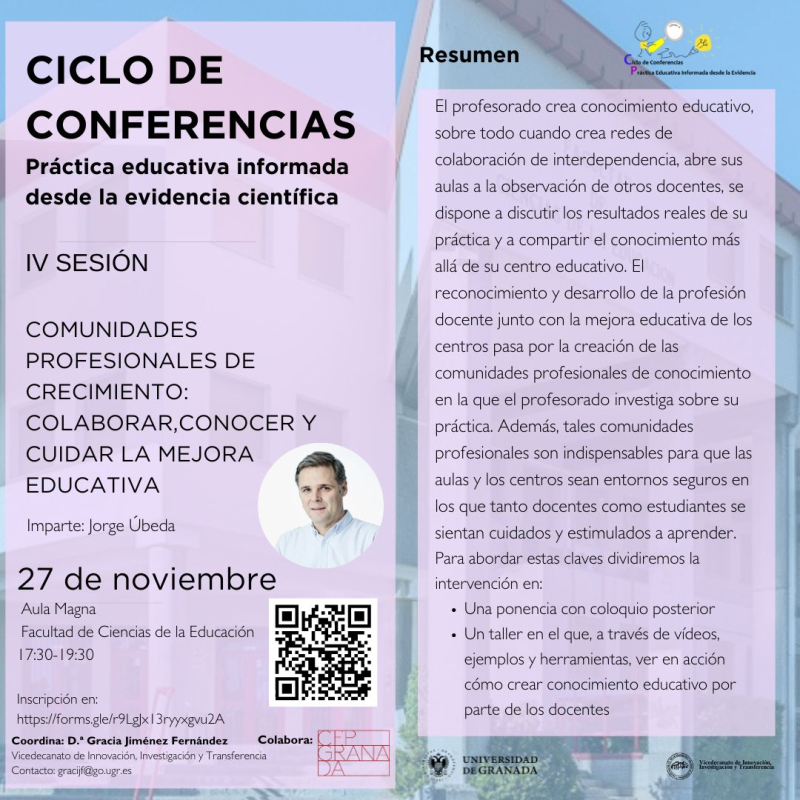 IV Sesión Ciclo de Conferencias "Práctica Educativa Informada desde la Evidencia Científica" Cartel conferencia Jorge Úbeda