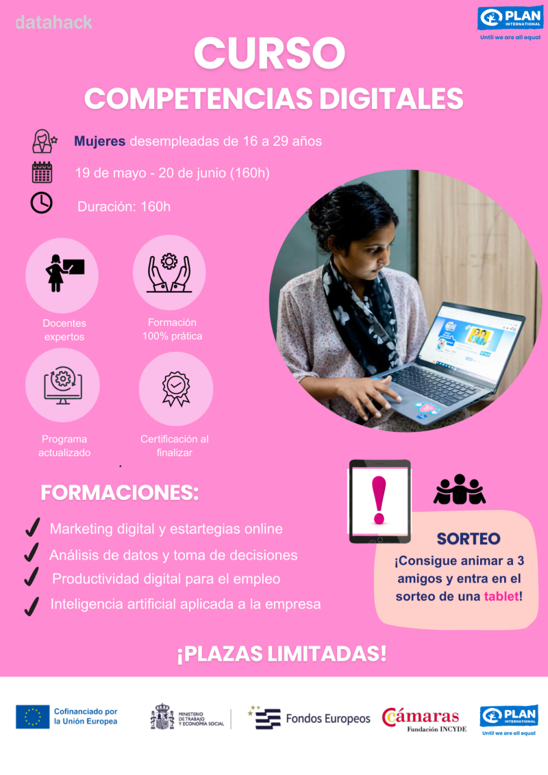 Curso gratuito de Competencias Digitales Cartel del curso con destinatarios, duración y fechas
